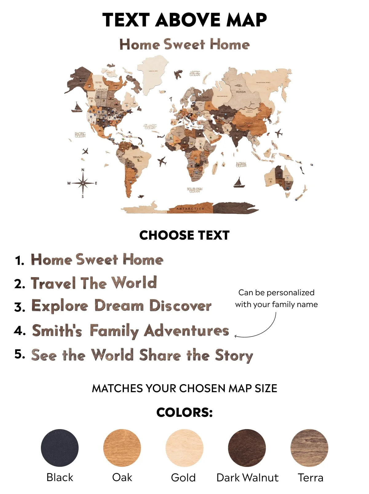 Black Wooden Map Quote Sign for Travel Decor Accents