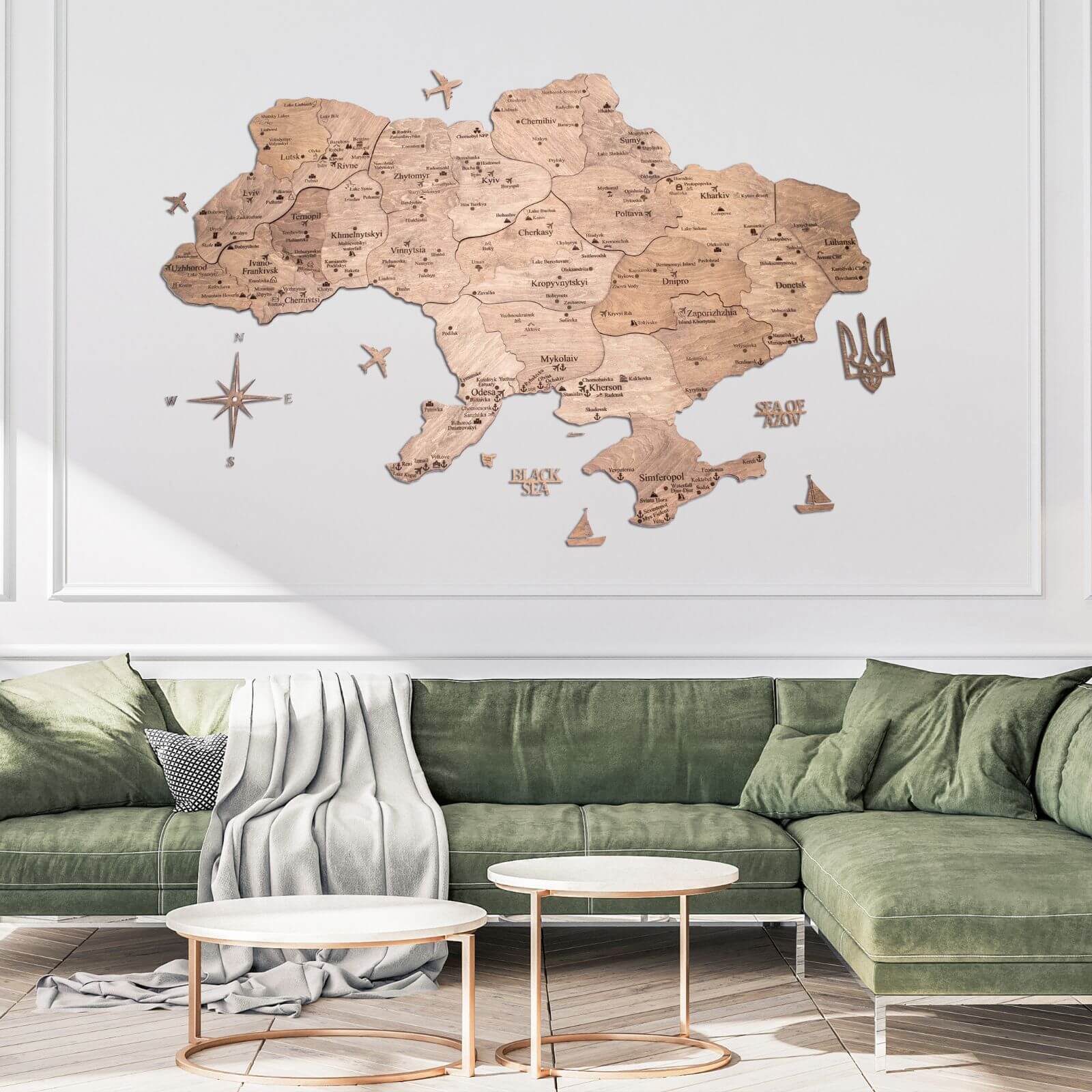 Wooden Map of Ukraine Terra Minimalist Brown Wall Art Decor