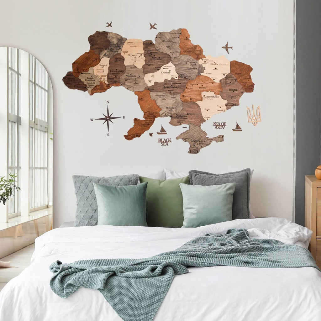 Wooden Map of Ukraine Multicolor Modern Wall Art Decor