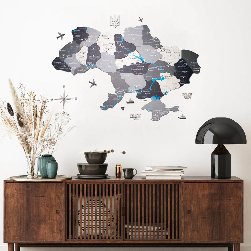 Scandinavian style Wooden Map of Ukraine Nordik crafted from natural birch plywood