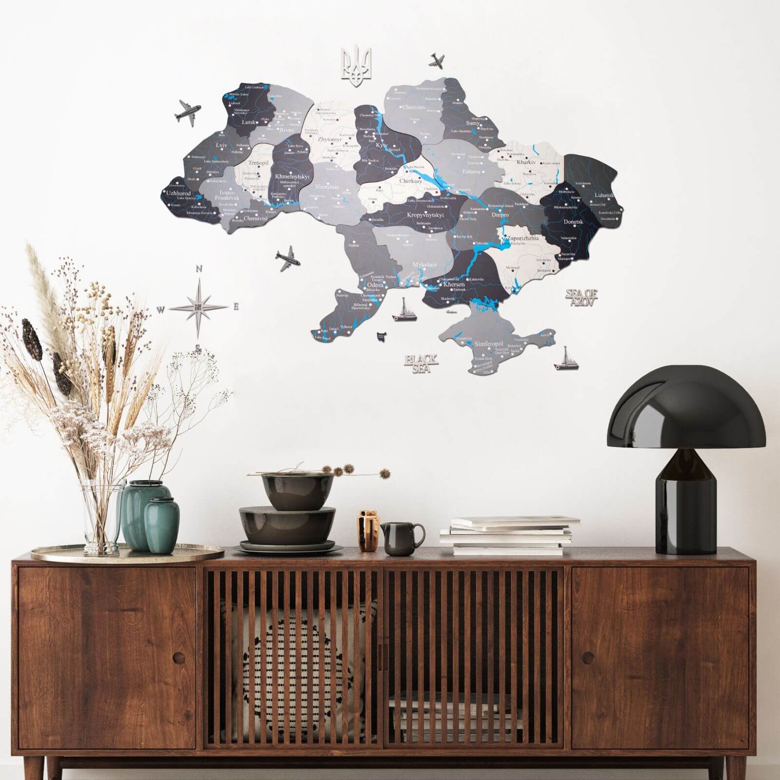Scandinavian style Wooden Map of Ukraine Nordik crafted from natural birch plywood