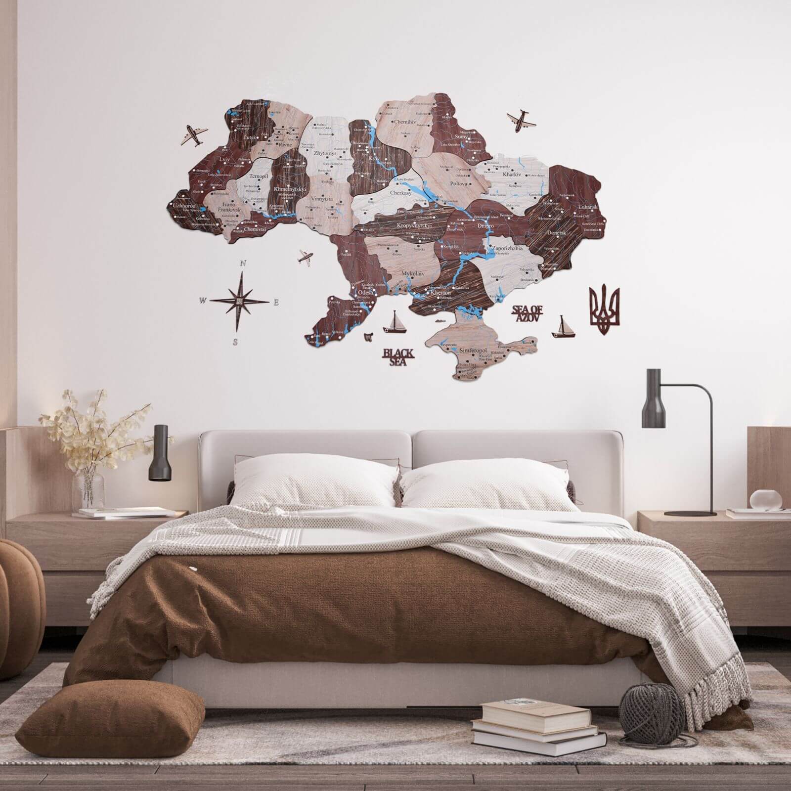 Wooden Map of Ukraine Cappuccino Minimalist Wall Art