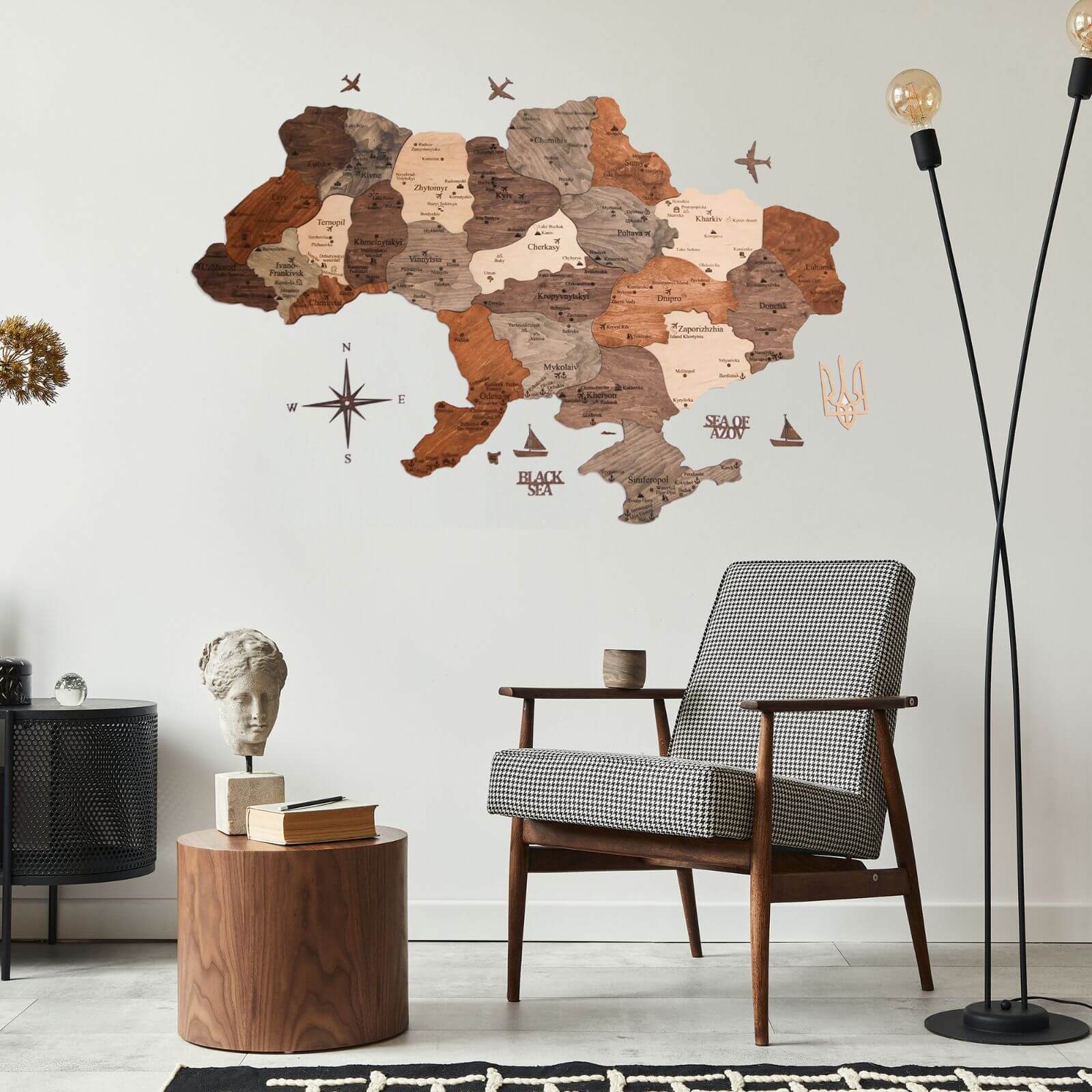 Wooden Map of Ukraine Cappuccino Minimalist Wall Art