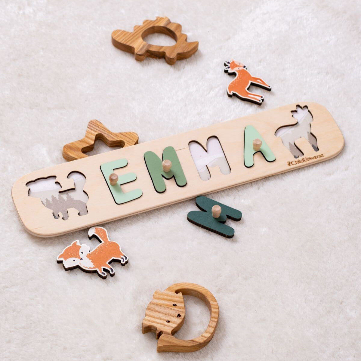 Personalized Woodland Name Puzzle - Scandi-Style Montessori Toy