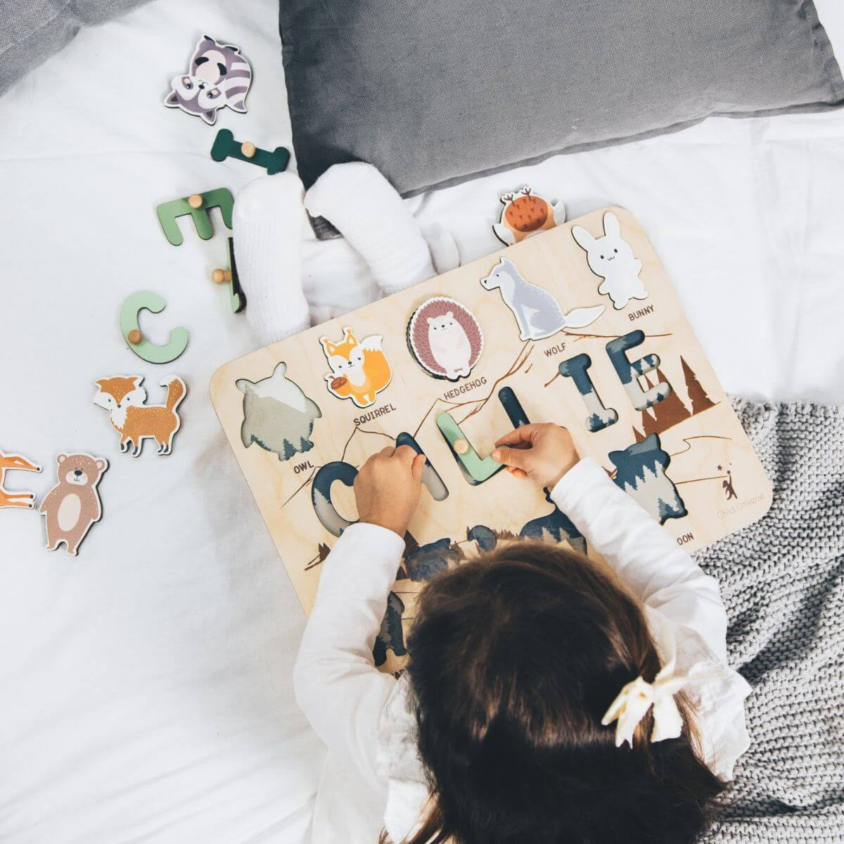 Personalized Woodland Name Puzzle - Baby's First Christmas Gift