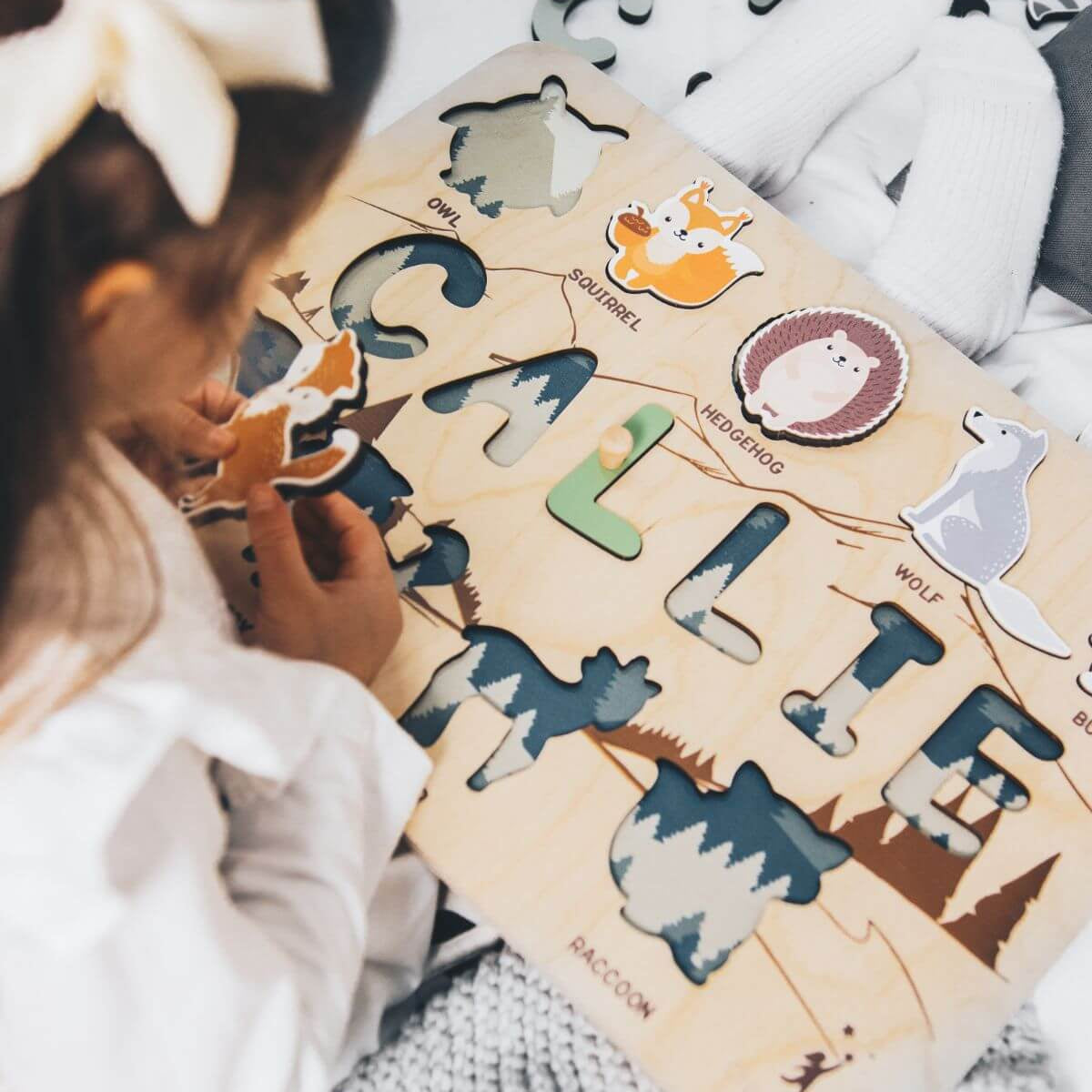 Personalized Woodland Name Puzzle - Baby's First Christmas Gift