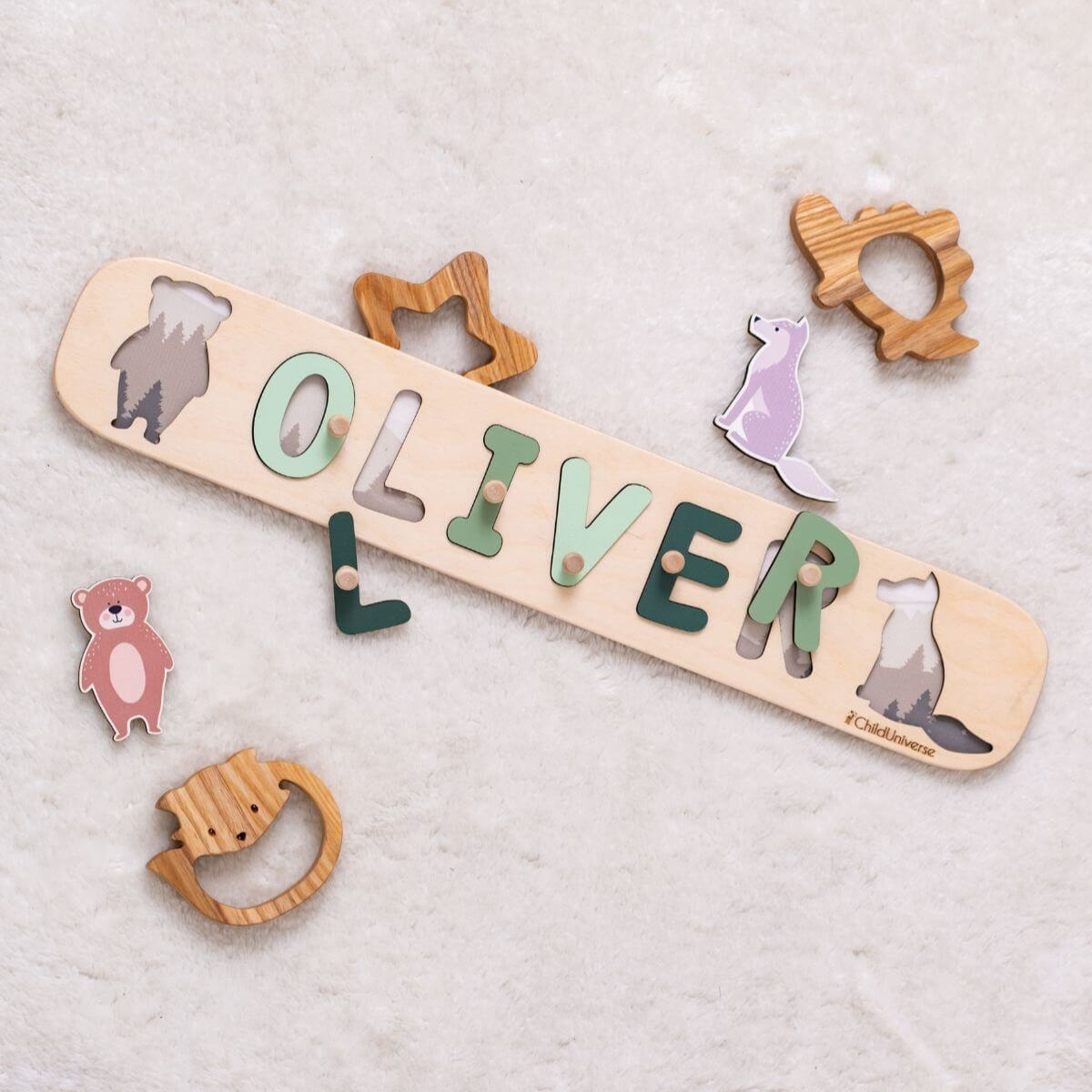 Personalized Woodland Name Puzzle - Scandi-Style Montessori Toy