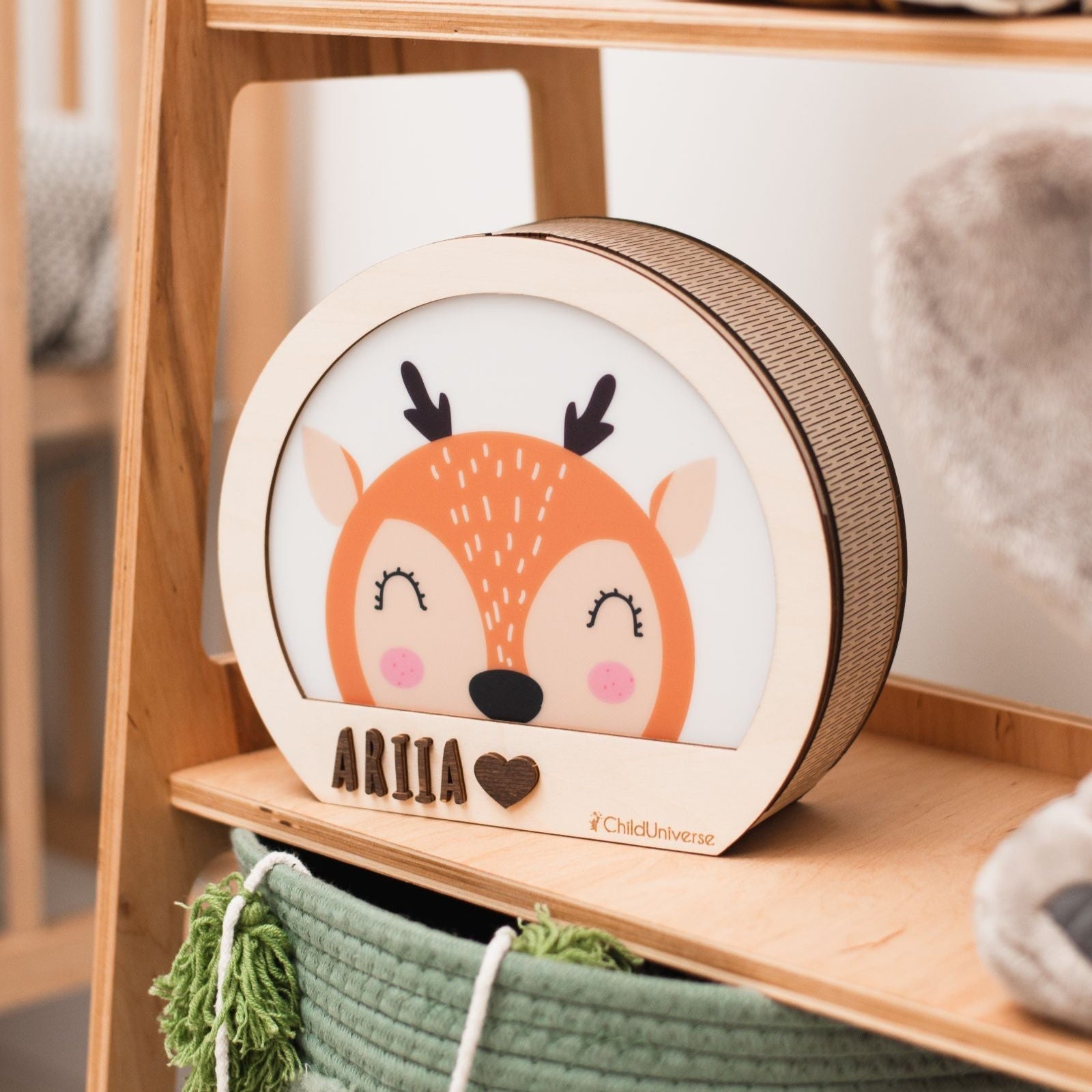 Wooden Deer Night Light for Nursery Decor