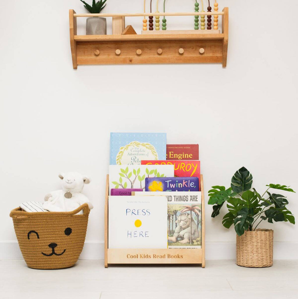 Front-Facing Wooden Bookshelf for Kids – Montessori Style