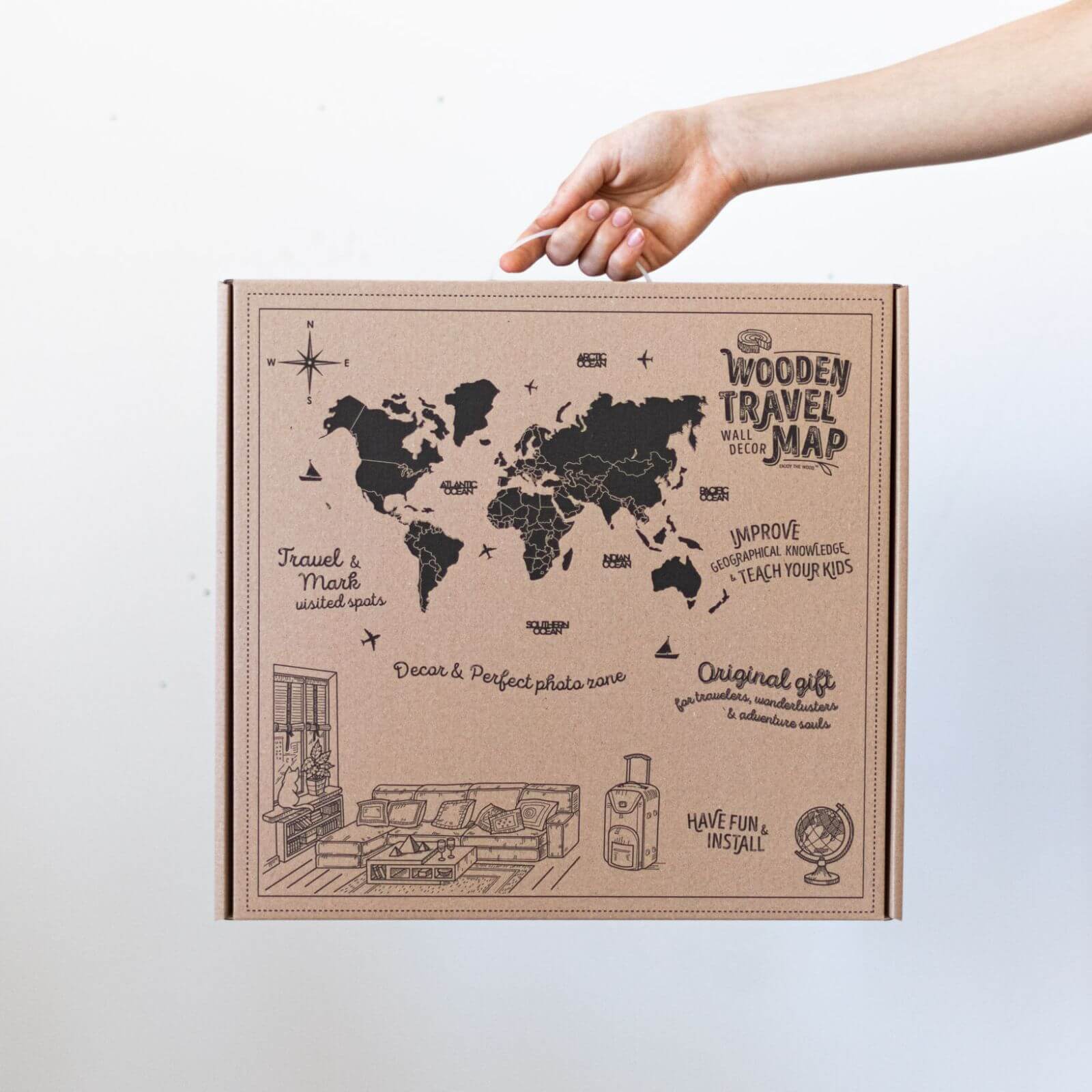 3D Wooden World Map Urban Multicolor Modern Wall Art