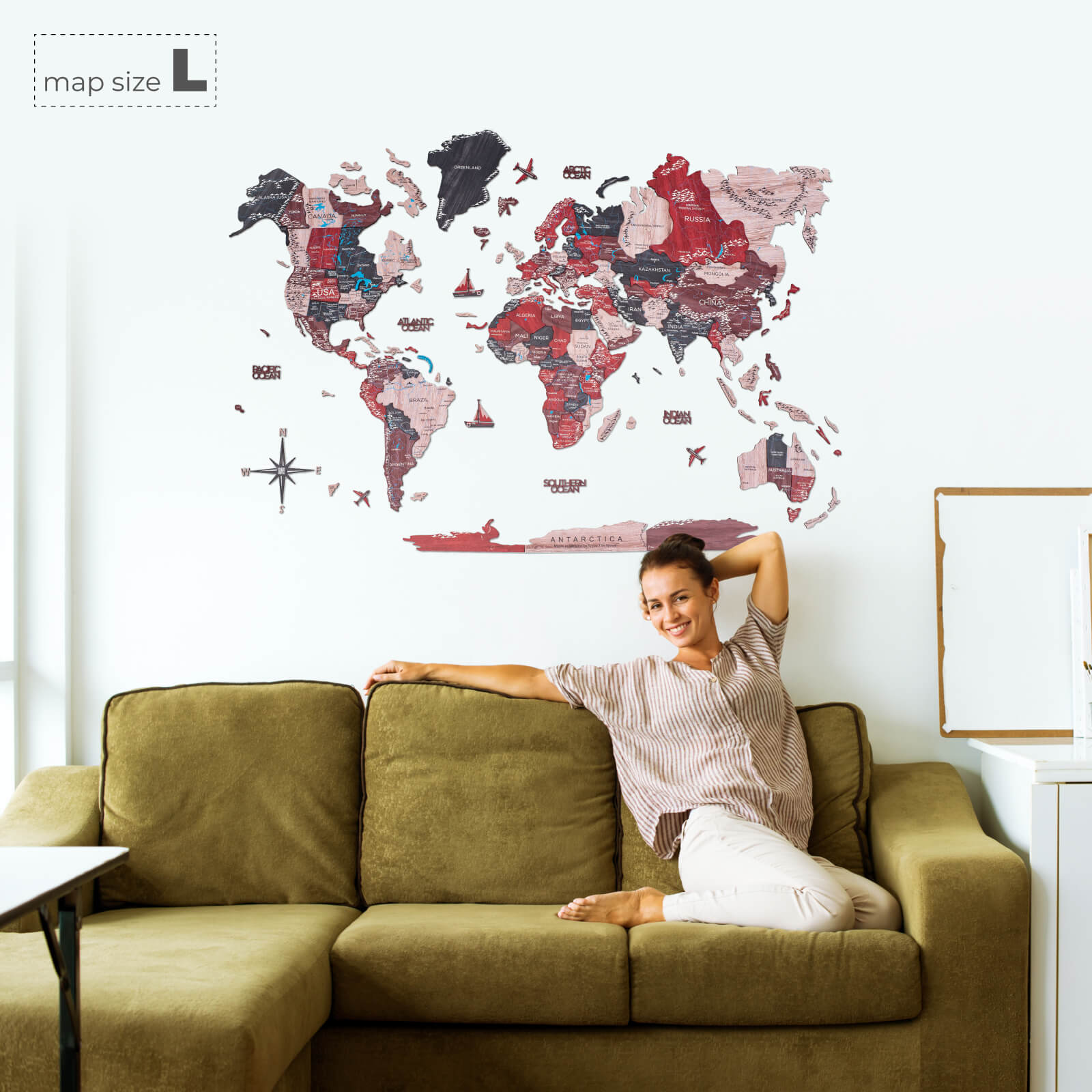 3D Wooden World Map Wall Art - Multicolored Geographic Decor