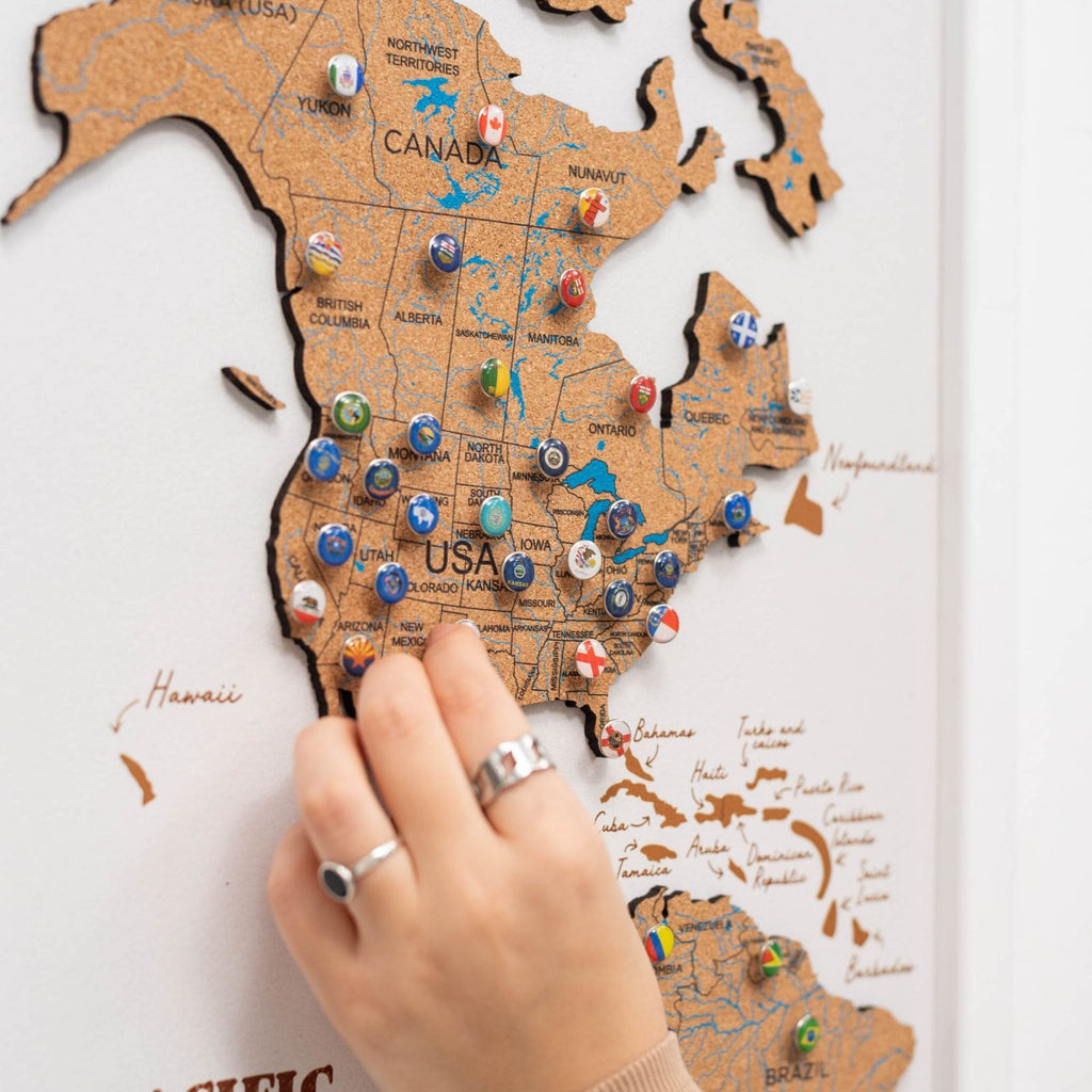Cork World Map Triptych - White Modern Wall Art Decor