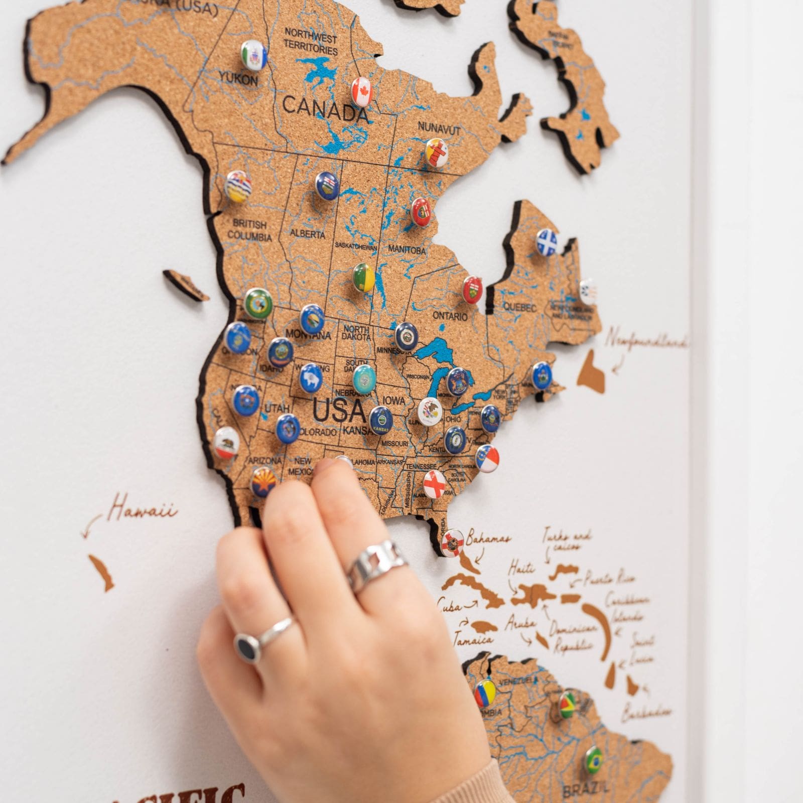 Cork World Map Triptych - White Modern Wall Art Decor