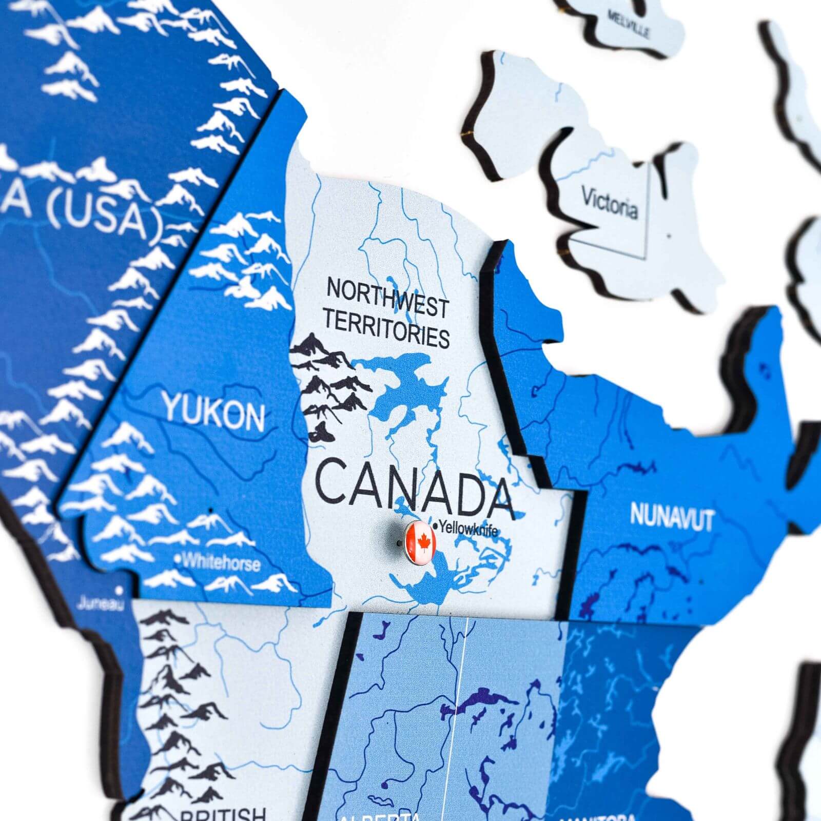 3D Wooden World Map Azure - Modern Geometric Wall Art