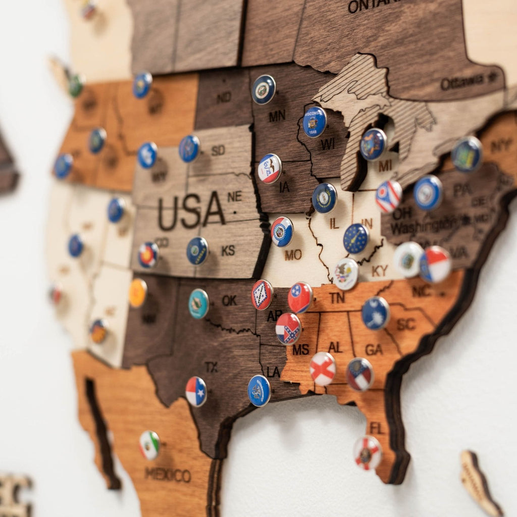 3D Wooden World Map Multicolor Handcrafted Travel Wall Art