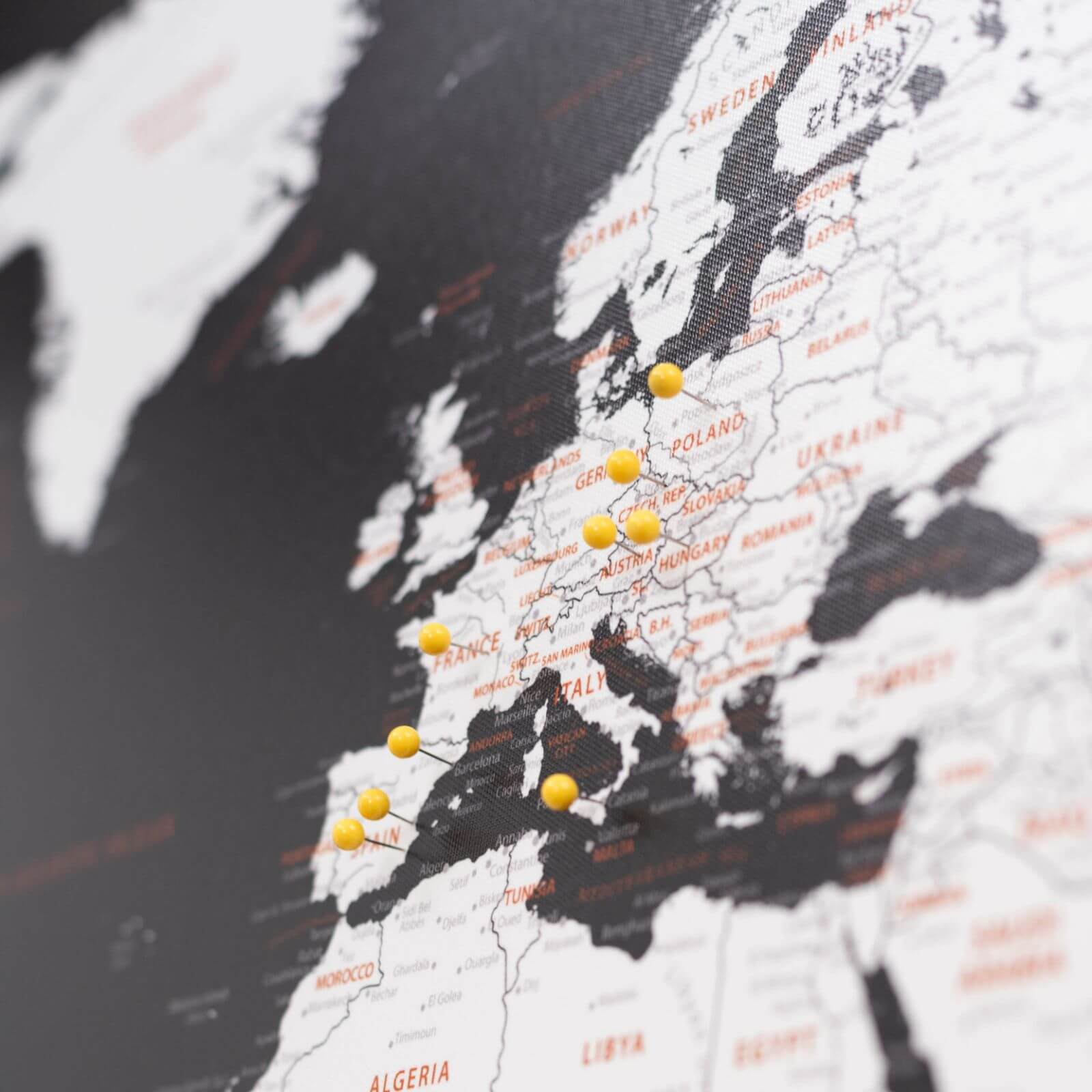 Yellow Canvas Push Pins for Decorative World Travel Maps