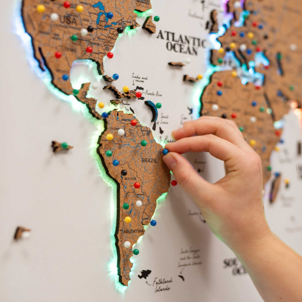 Map on Board LED 2.0 Cork Illuminated World Map Wall Decor