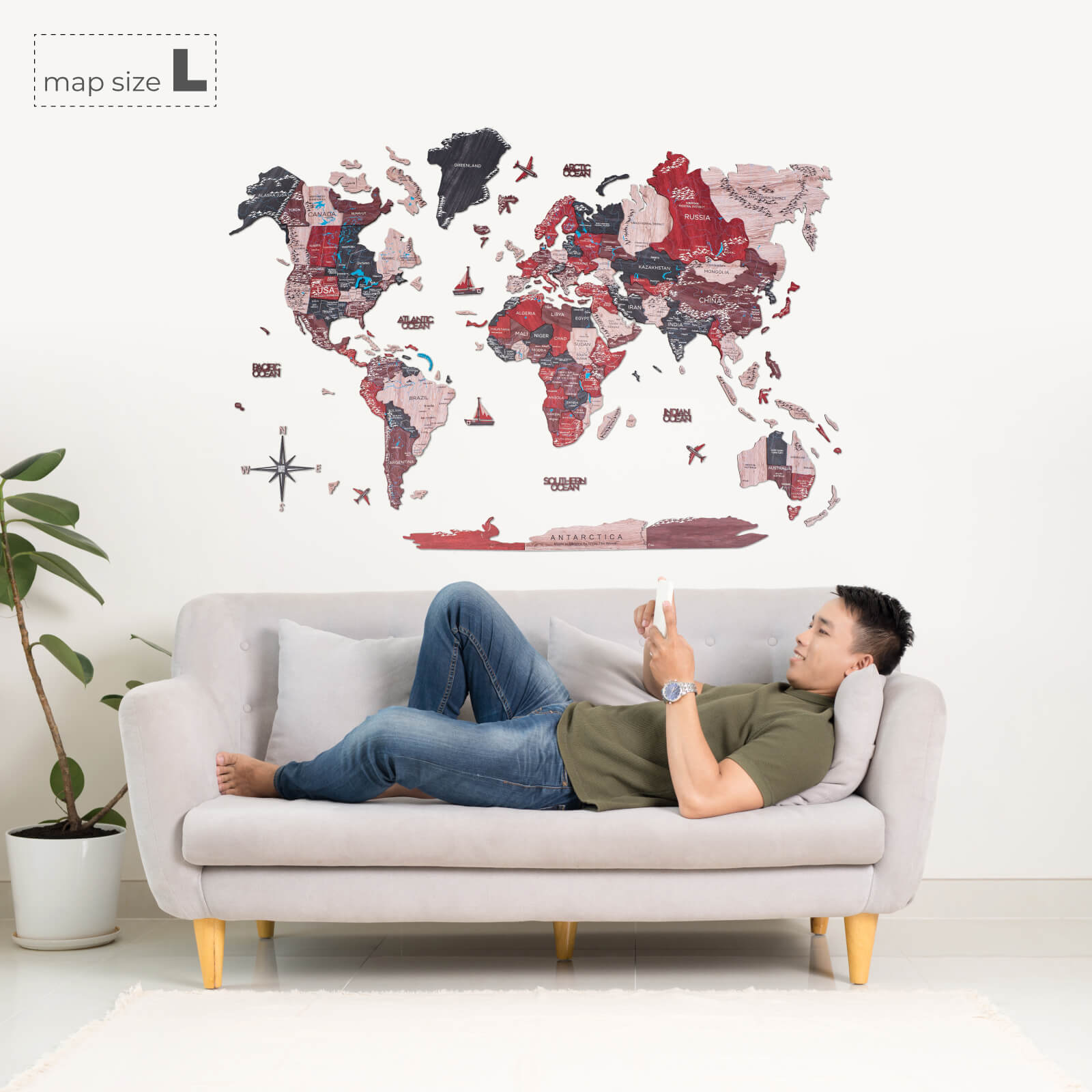 3D Wooden World Map Wall Art - Multicolored Geographic Decor