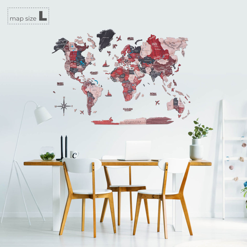 3D Wooden World Map Wall Art - Multicolored Geographic Decor