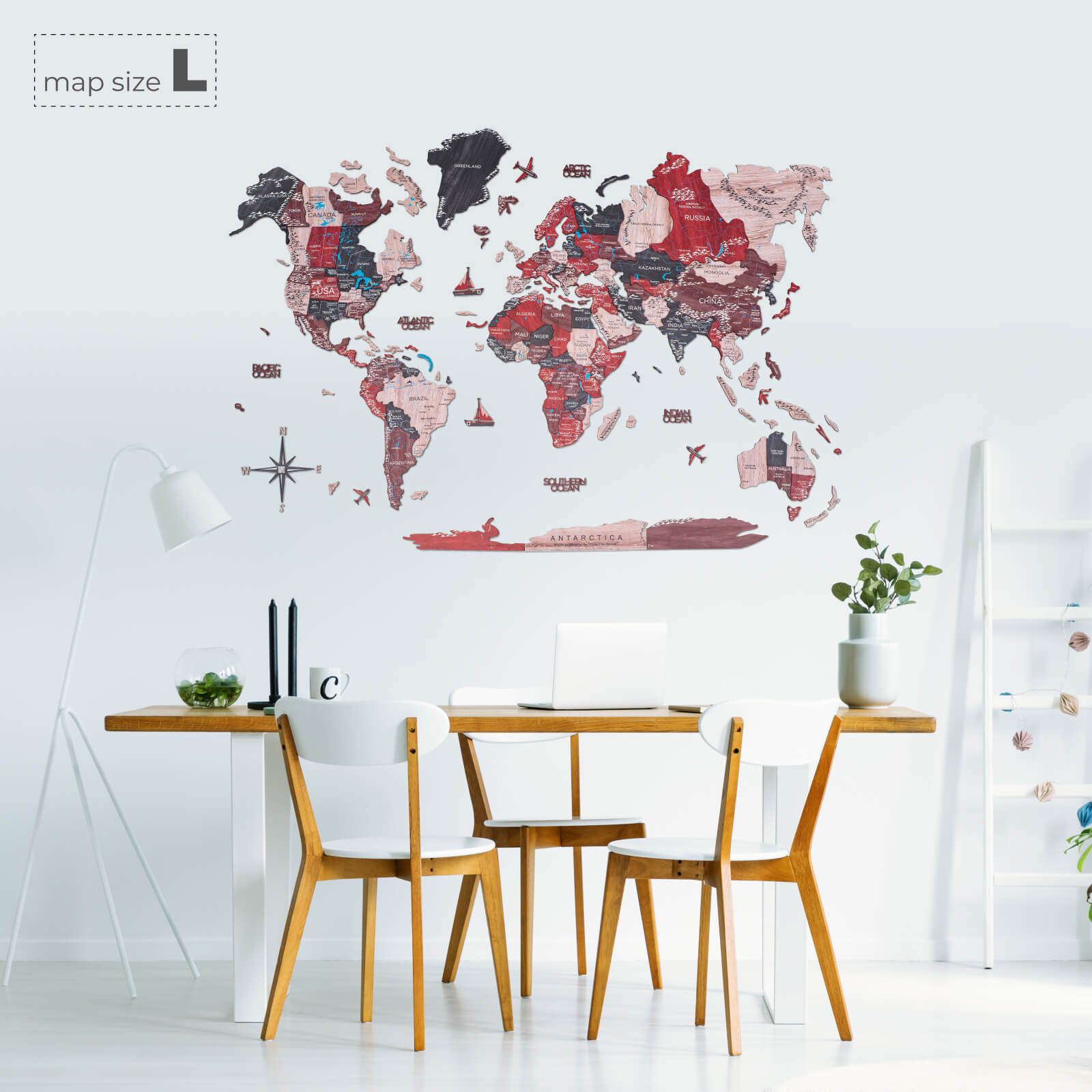 3D Wooden World Map Wall Art - Multicolored Geographic Decor