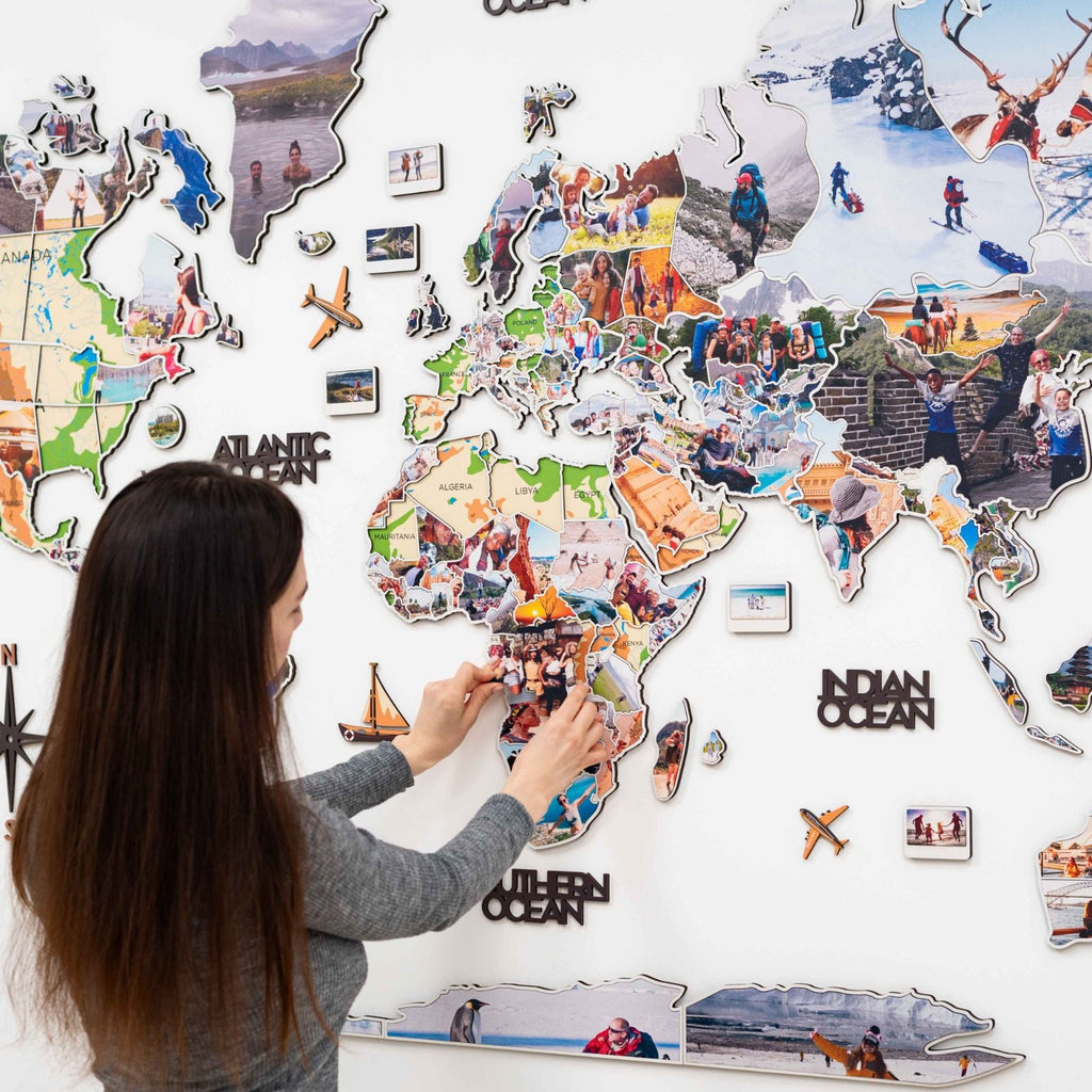 World Photo Map Physical edition showing detailed geography and photo placeholders