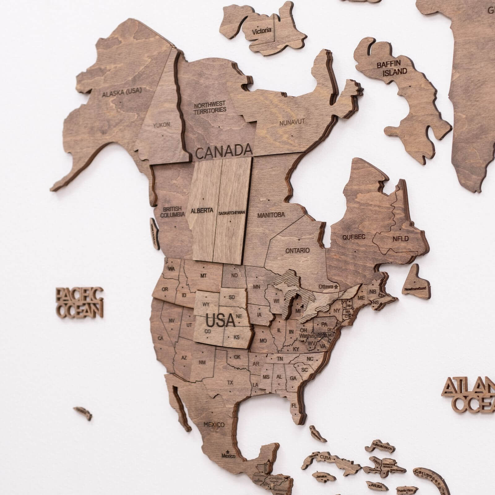 3D Wooden World Map Terra Wall Art in Brown and Tan