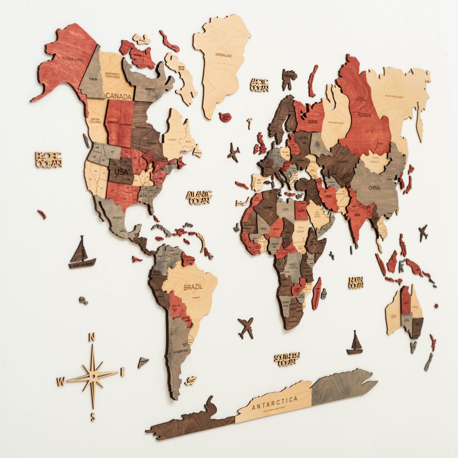 3D Wooden World Map Wall Art: Modern Minimalist Travel Decor