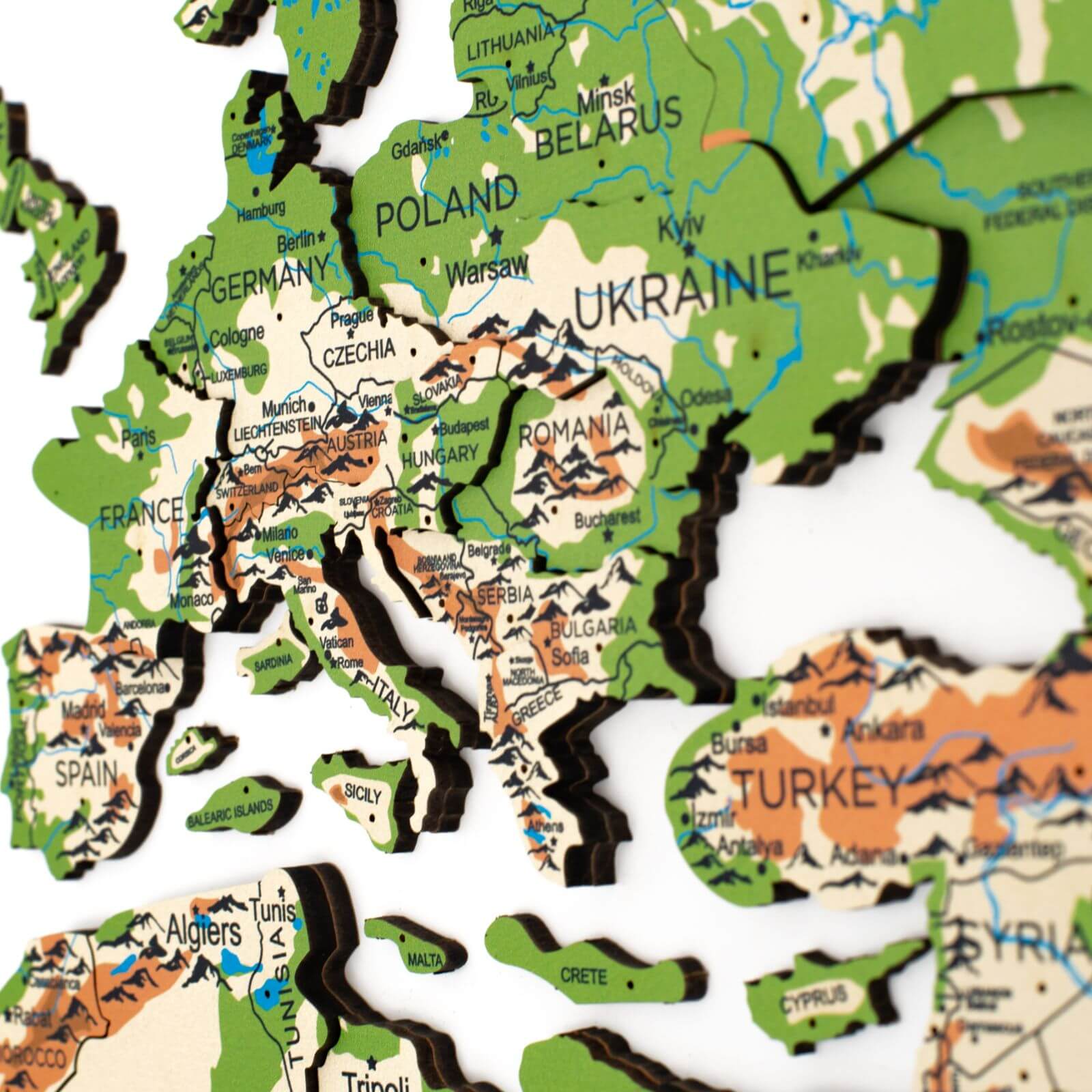 3D Wooden World Map Physical Colorful Wall Art
