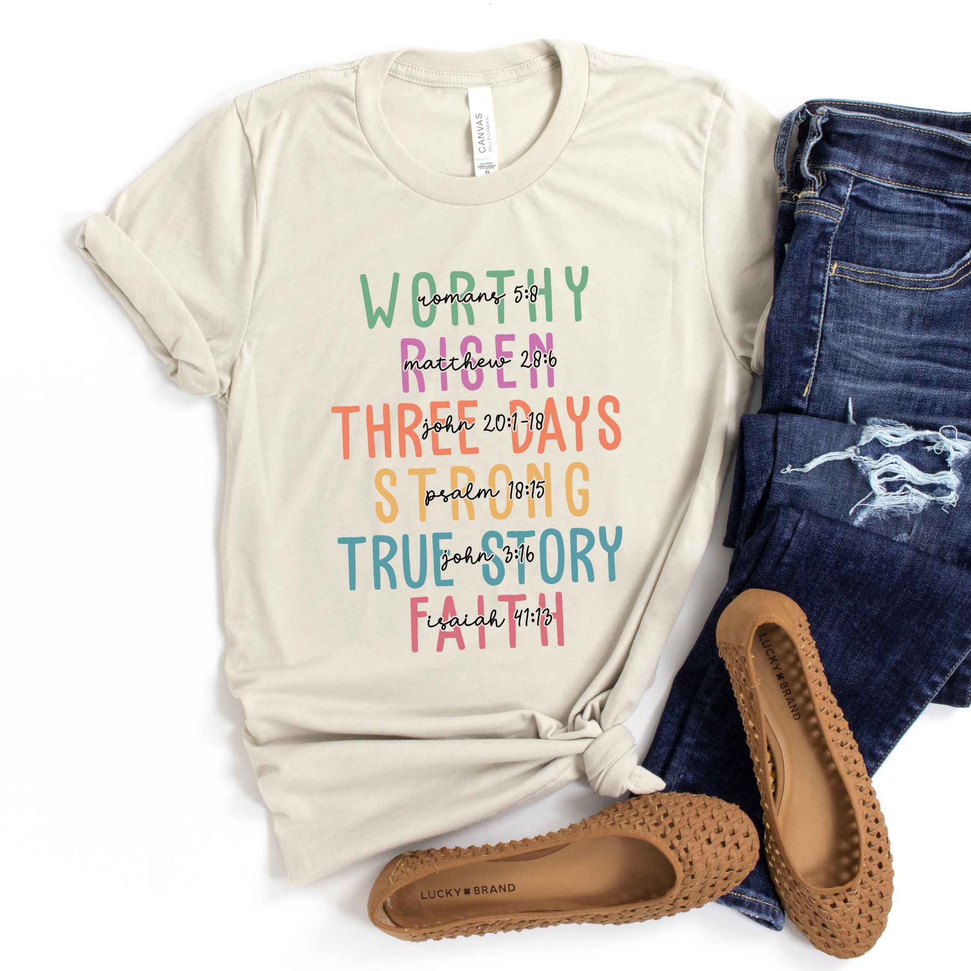 Worthy Risen Faith Graphic Tee or Hoodie in Beige - Image 2