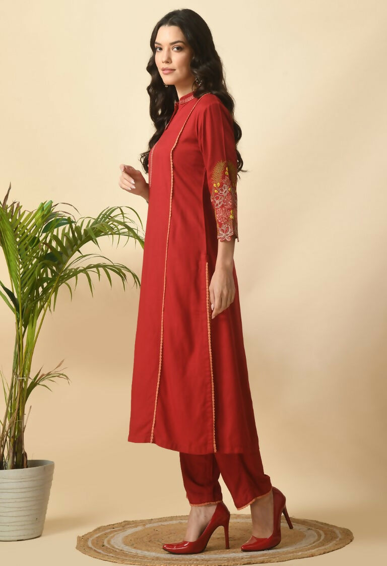 Maroon Cotton Rayon Kurta Set - Versatile 2-Piece Ethnic Outfit