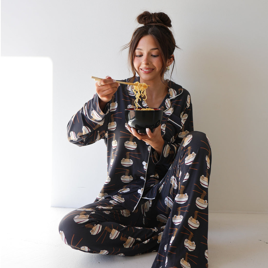 Women's Bamboo Button Up Lounge Set Ramen Print - Image 4