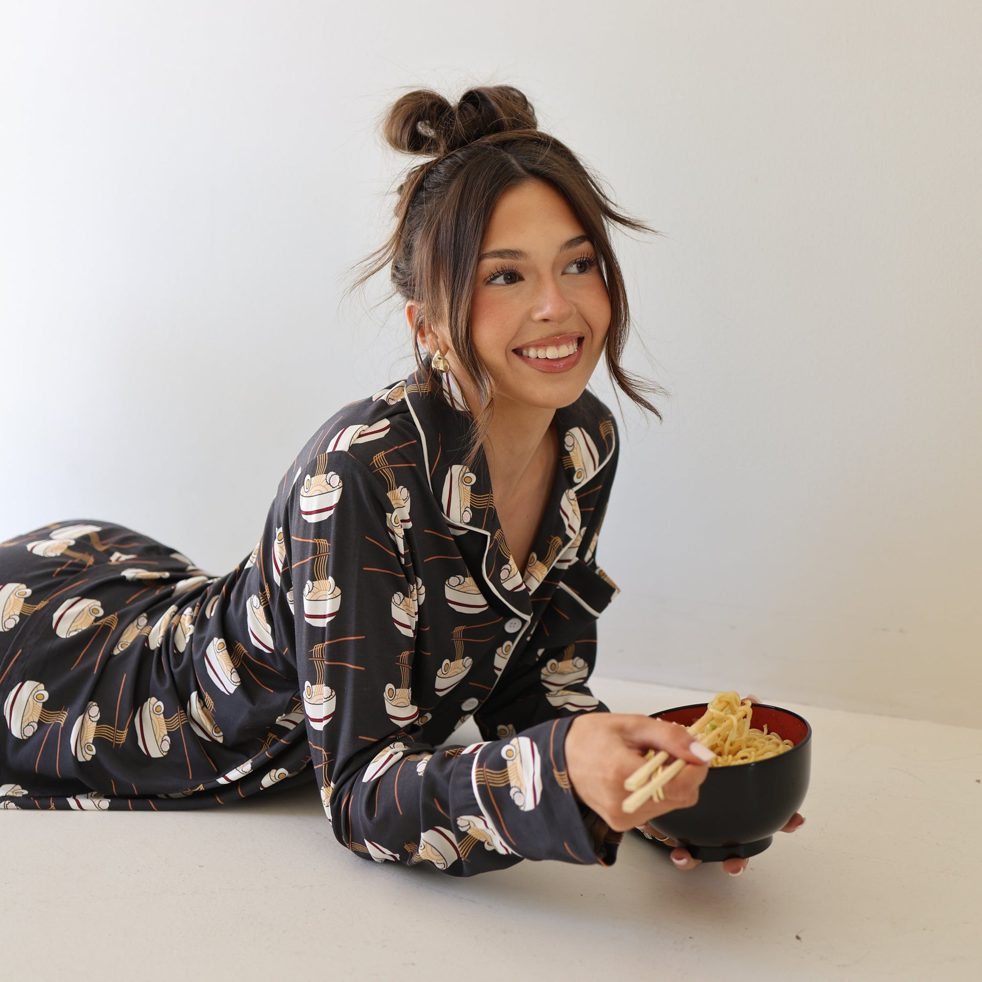 Women's Bamboo Button Up Lounge Set Ramen Print - Image 5