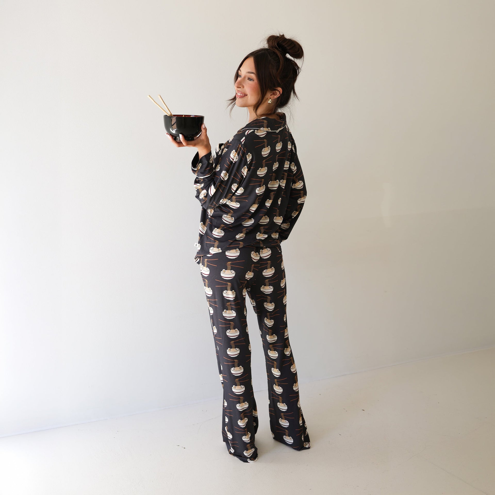Women's Bamboo Button Up Lounge Set Ramen Print - Image 2