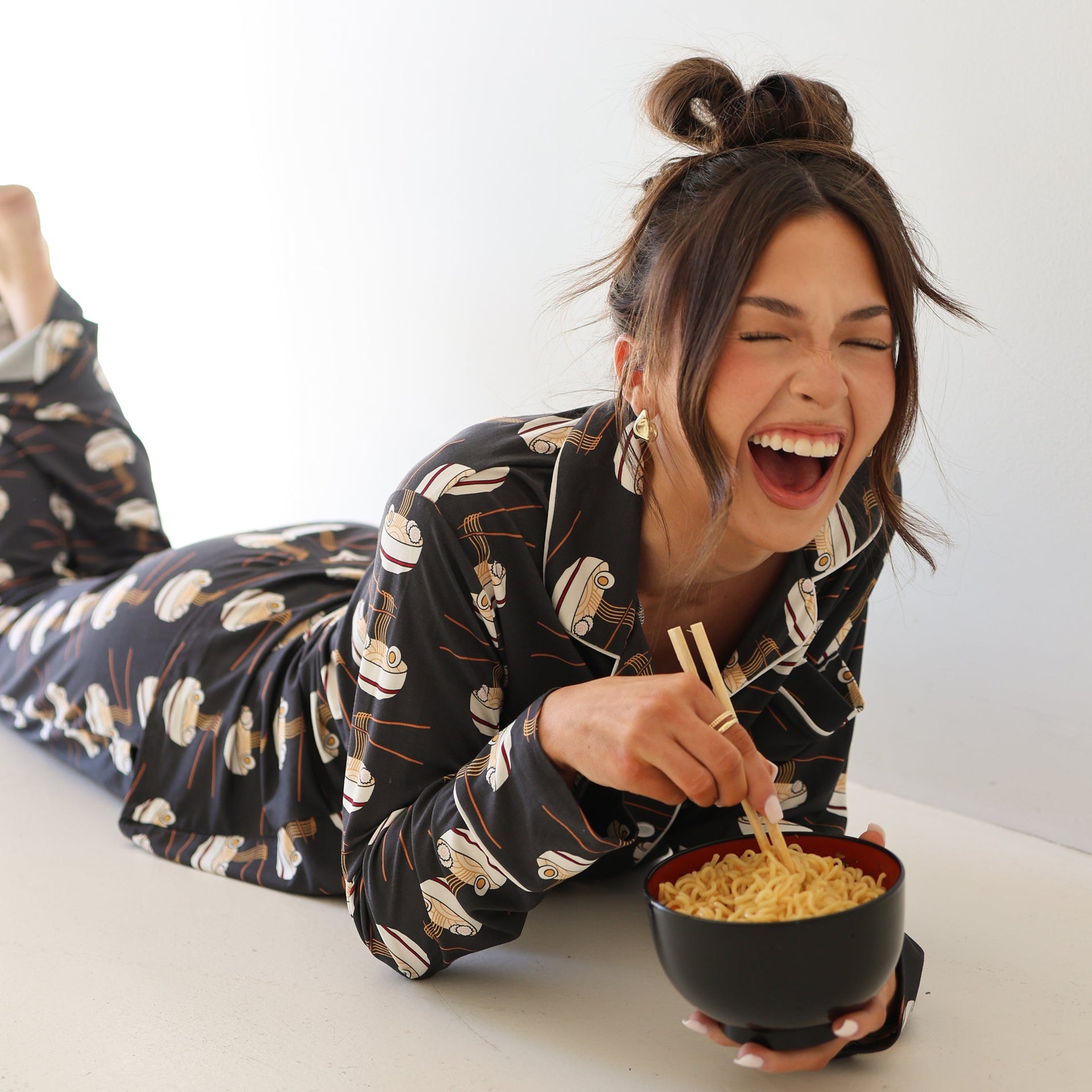 Women's Bamboo Button Up Lounge Set Ramen Print - Image 6