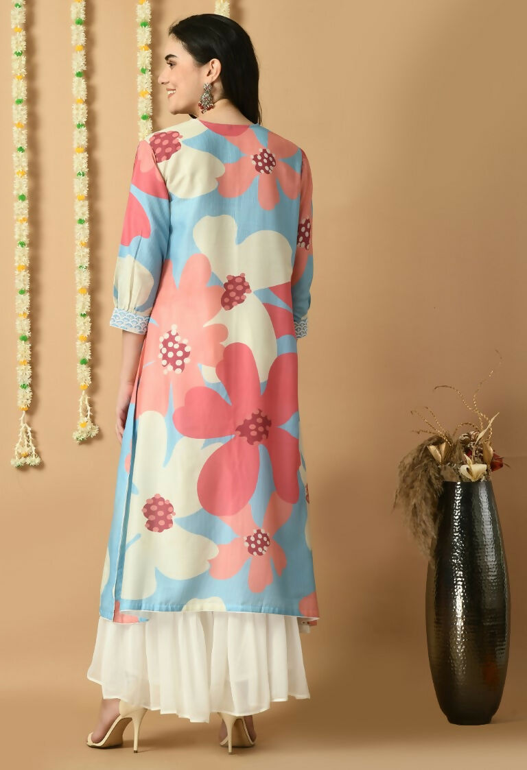 Floral Print Maslin Kurta Set for Women - Bohemian Fusion Style
