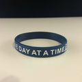 One Day At A Time Wristband – Silicone Motivational Band Blue & White 8 Inch