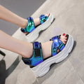 Women's Metallic Thick-Sole Platform Sandals Gold and Blue - Image 15