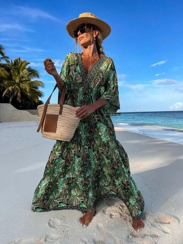 Women's Bohemian V-Neck Floral Maxi Dress