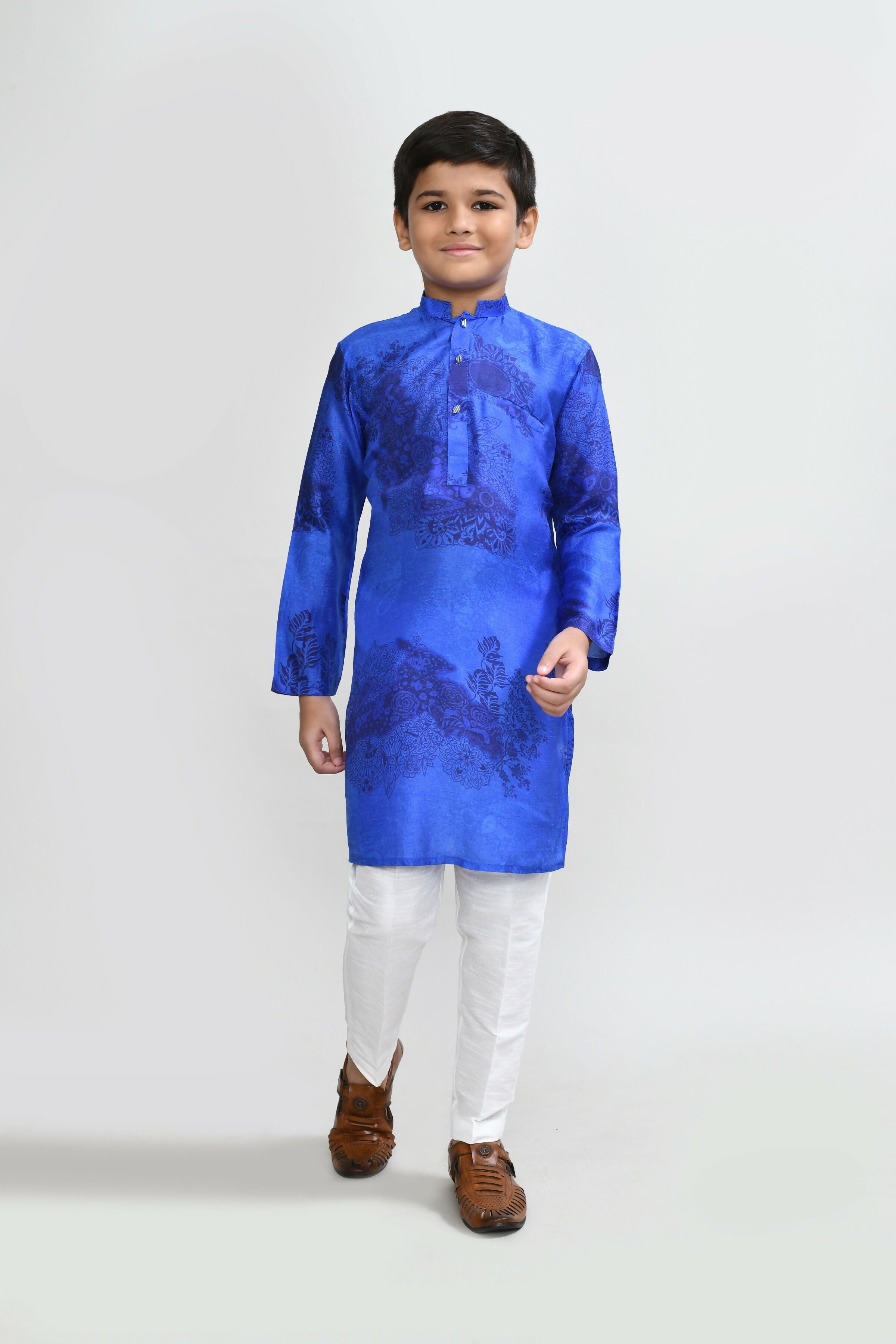 Royal Blue Cotton Silk Kurta Set with Straight Fit Pants