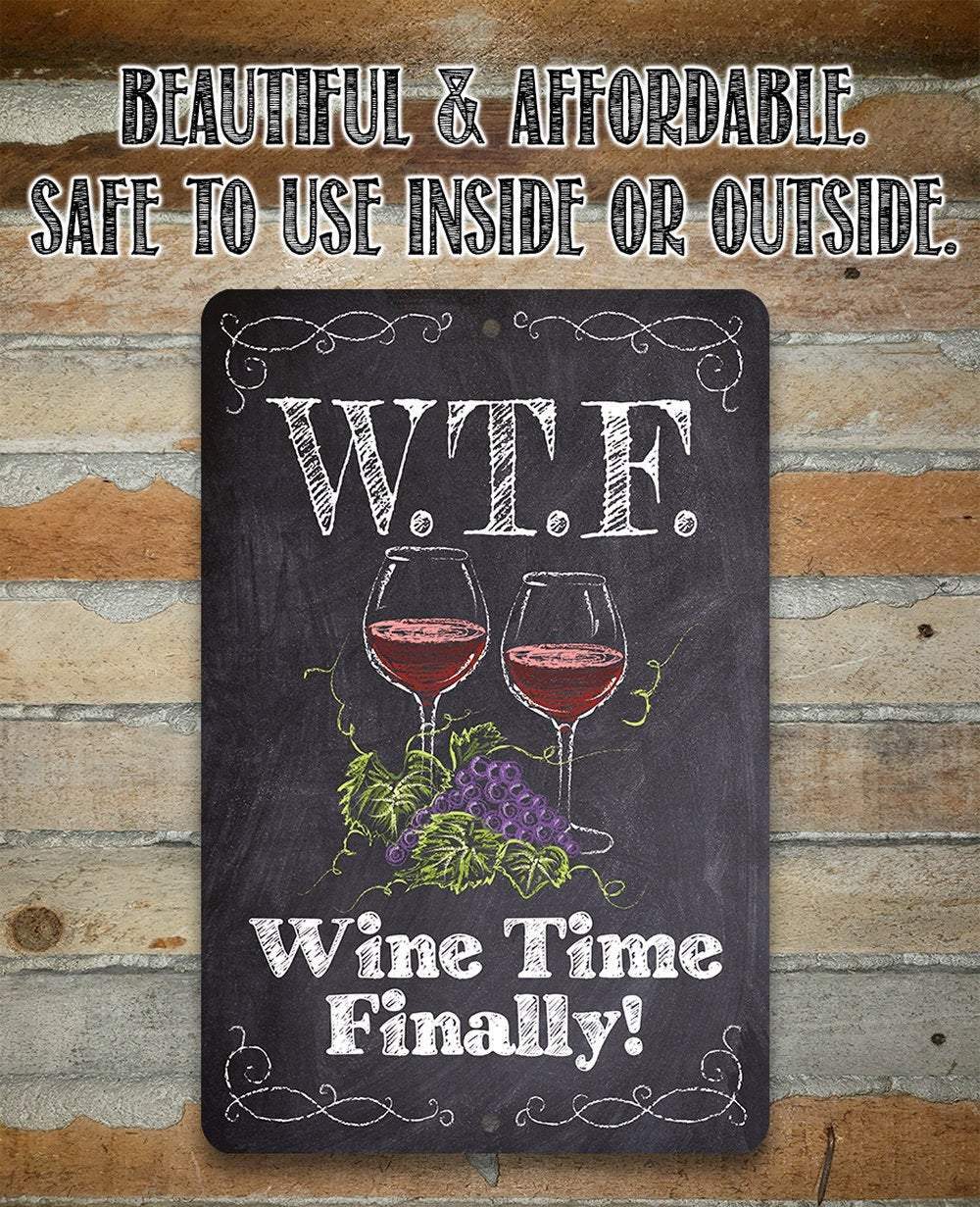 WTF Wine Time Finally Metal Sign Chalkboard Style Wall Decor - Image 2