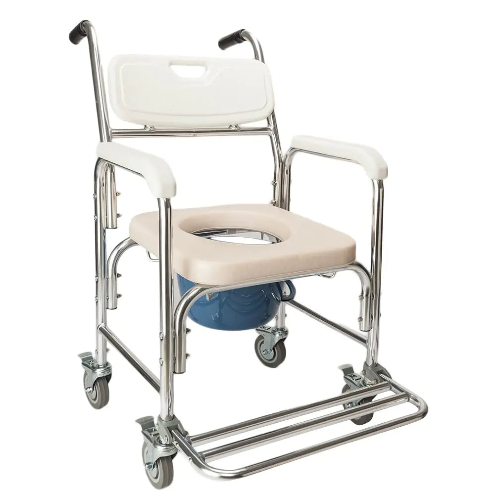 Winado Bedside Commode Chair 4 in 1 Toilet Rolling Transport Chair with Arms & 4 Brakes Shower Wheelchair for Adults Senior Elderly Handicap Disabled (White+ O Shape Cushion)