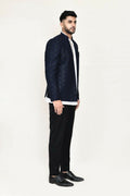 Men wearing an elegant white imported jacquard open Prince coat over a matching kurta and pant.