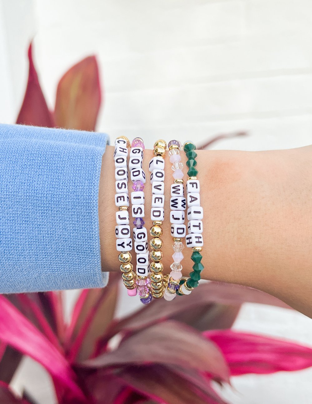 WWJD Letter Beaded Bracelet with Crystal Accents - Image 3