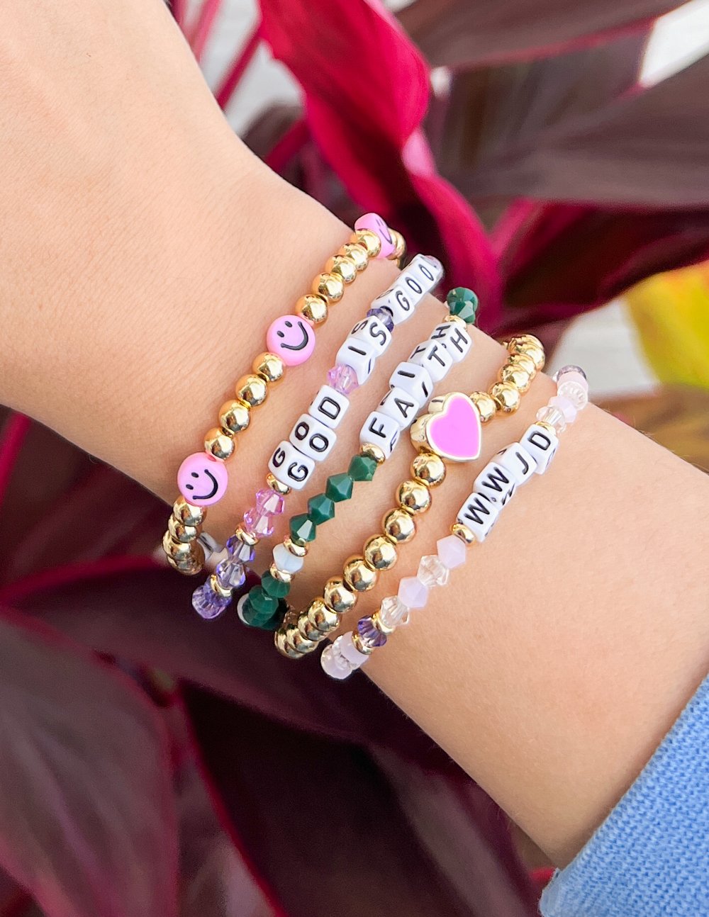 WWJD Letter Beaded Bracelet with Crystal Accents - Image 5