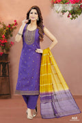 Joban Fashion Women Soft Silk Purple Round Neck Emroidery Kurta Set
