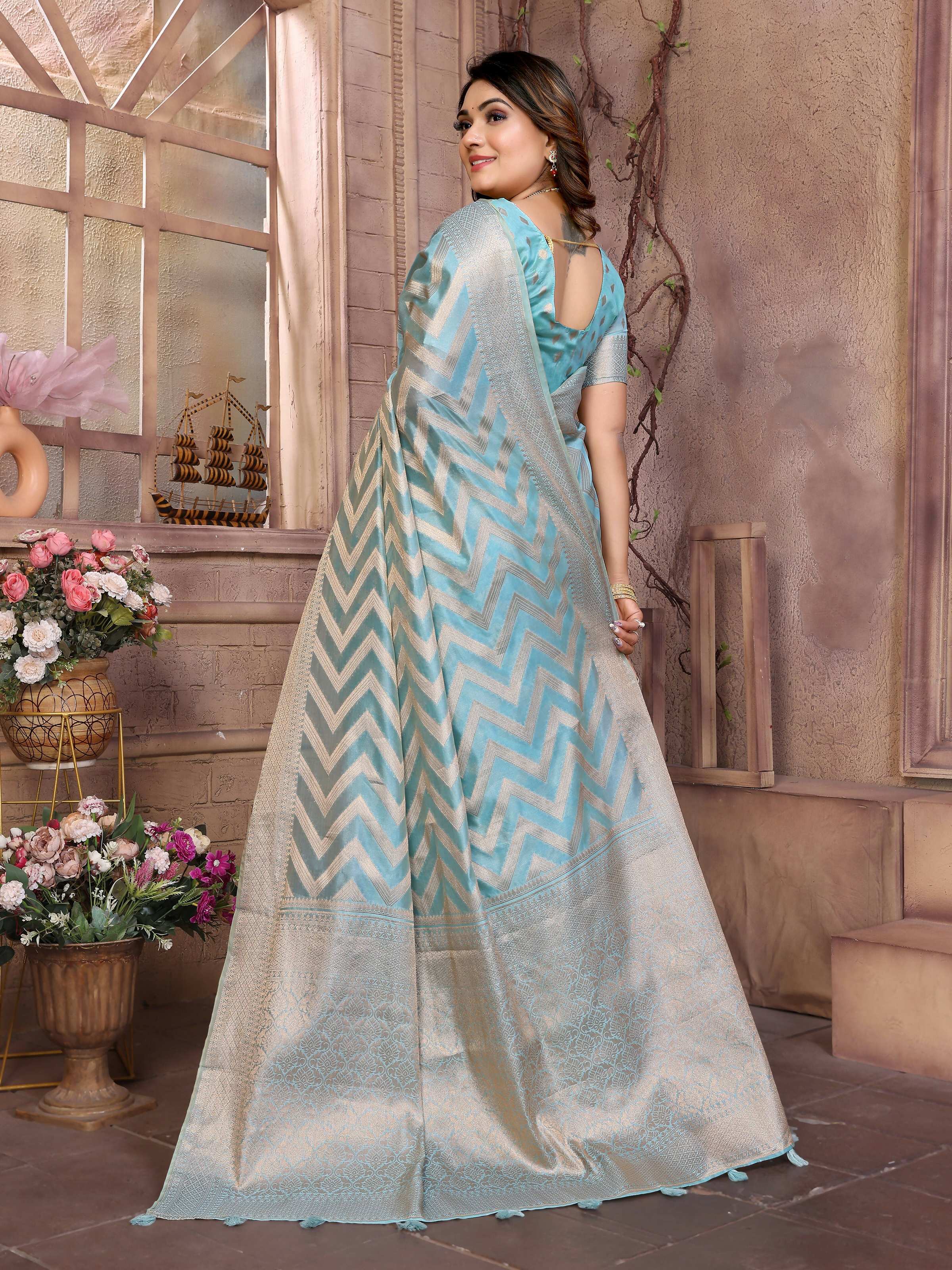 Sky Soft Organza Silk Weaving Saree with Elegant Lightweight Draping