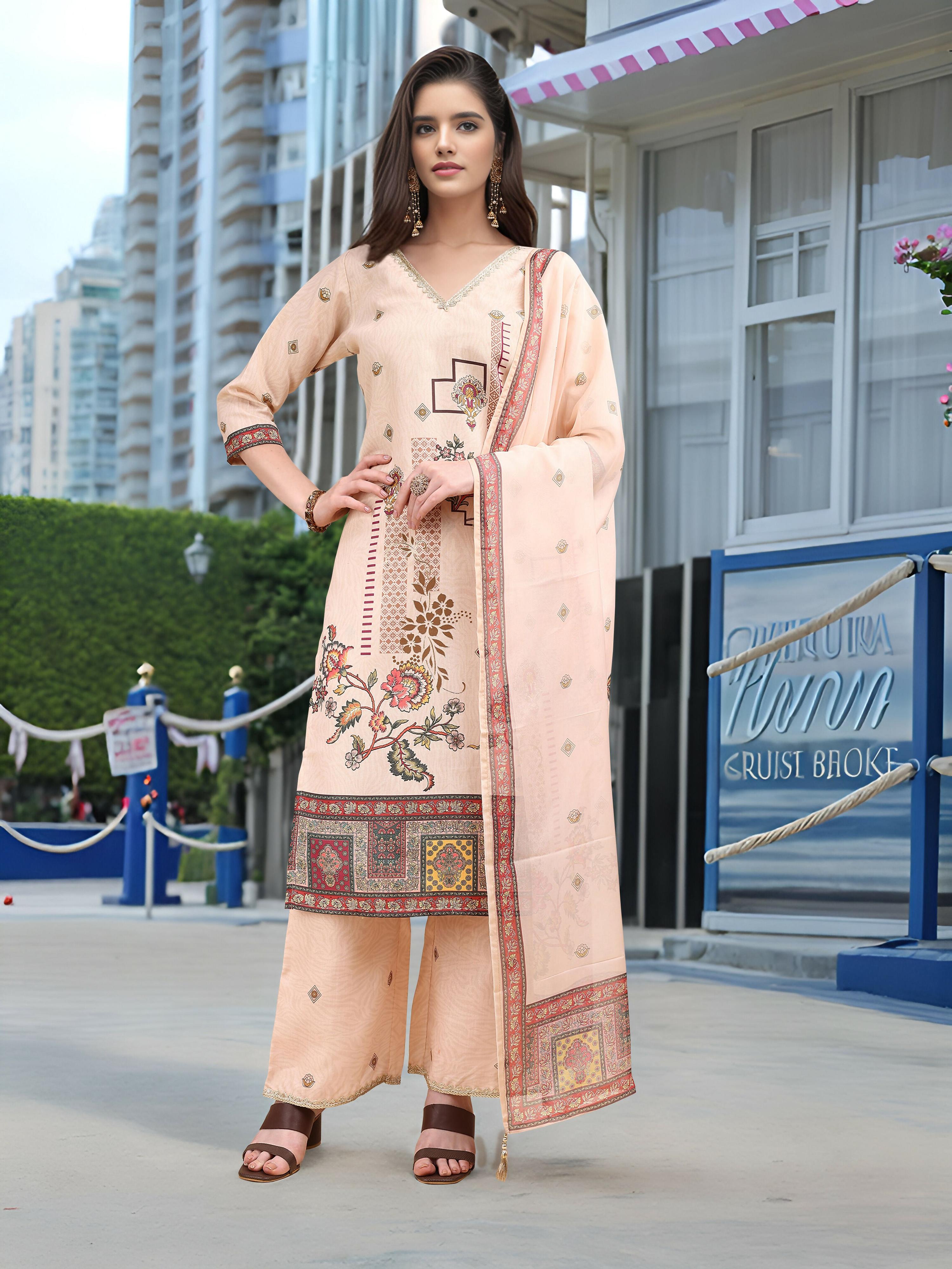 Off white linen kurta set featuring digital prints and foil work