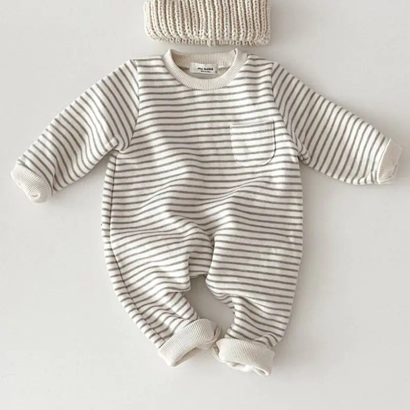 Striped Long-Sleeved Jumpsuit for Baby Boys and Girls