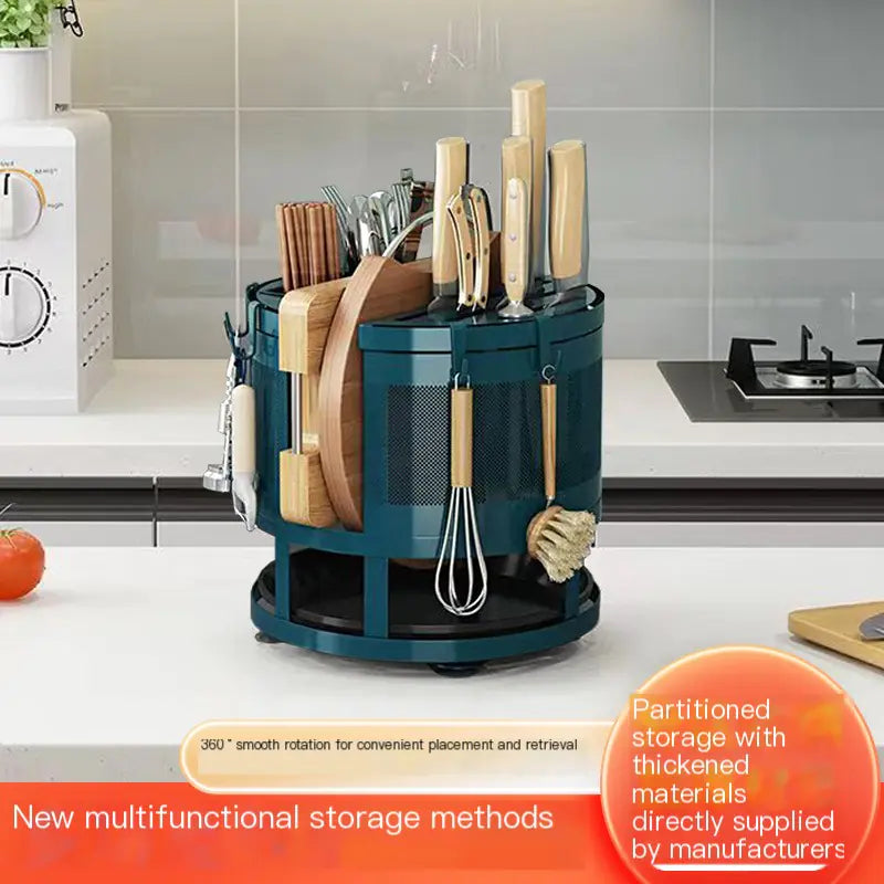 Rotating Kitchen Storage Rack for Utensils and Knives