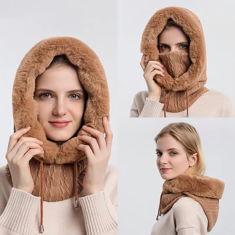 Women's Knitted Cashmere Winter Cap and Mask Set